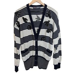 VINTAGE Escada Stripe Sequin Embellished Knit Cardigan